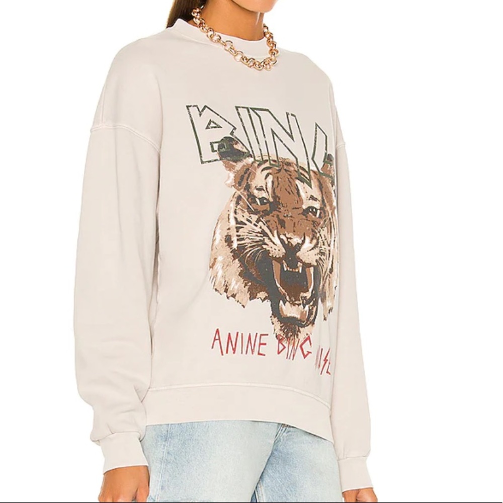 Anine Bing Cream Tiger Graphic Sweatshirt